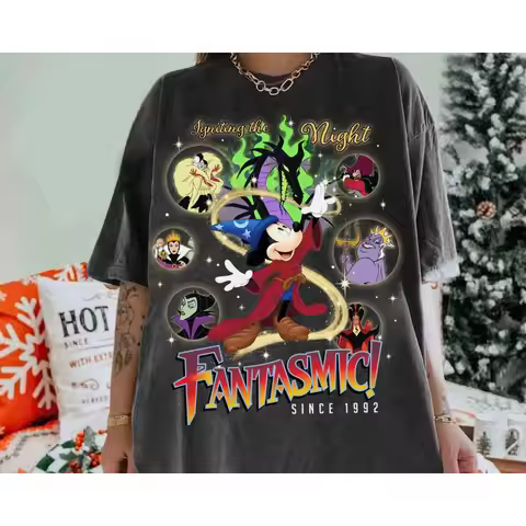 Fantasmic Maleficent Dragon and Sorcerer Mickey Women's T-Shirt Disney Fantasia Men Tee WDW Disneyla