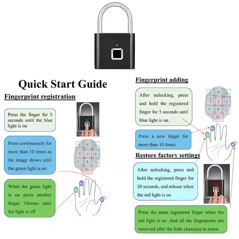 Fingerprint Lock Keyless USB-C Charging Smart Padlock Waterproof Door Lock 0.2sec Unlock Portable An
