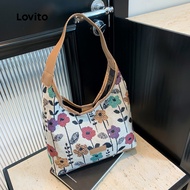 Casual Plain Korean Version Personality Flower Pattern Shoulder Tote Bag for Women LFA75206