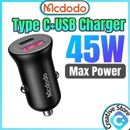 Mcdodo Car Charger 45W Fast Charging Charger Car Type C Charger PD Charger Fast Car Charger Kereta F
