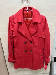 紅色中長版風衣外套（有綁帶）