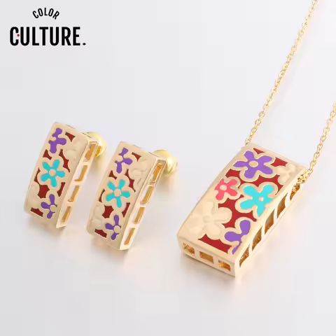 Color Culture New Brand Beautiful Geometry Color Pendant/Earrings for Women Costume Gilded Enamel Je