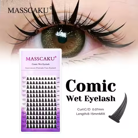 MASSCAKU Comic Wet False Eyelashes 0.07mm Thickness Mix Length Manga Effect Eyelash Wispy Cosplay Ty