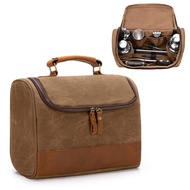 LoDrid Travel Bartender Bag for Bar Kit, Genuine Leather Waxed Canvas Portable Bartender Carry Bag w