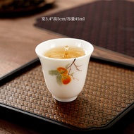 Suet Jade Tea Cup Small Size Tea Cup Hand-Painted Persimmon Flower Ceramic Tea Cup Kung Fu Tea Set P