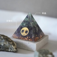 【紫晶、彩螢石】奧根水晶能量金字塔Orgonite 6x6cm