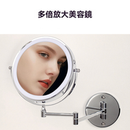 5倍放大(鉻色) LED浴室雙面化妝鏡 三色可調光 可折疊可伸縮化妝鏡 雙面高清浴室鏡 浴室美妝鏡