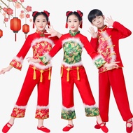 วันปีใหม่เทศกาลเด็กเปิดชุดการแสดงโคมไฟเด็กผู้หญิงชุดหยางโกะสีแดงจีนชุดเต้นรำสำหรับเด็กเล็ก