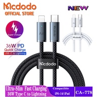 Mcdodo Ultra Thin Charging Cable 3X Faster Charging Cable 36W PD C to L Braided Cord for iP 8/Xr/10/