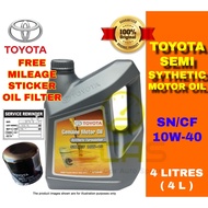 ✲100 ORIGINAL Free StickerToyota Genuine Motor Oil 4L10W-40 10W40 Semi Synthetic SF CN Engine Oil Motor Oil Minyak Enjin✺