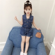 Girls Summer Fashion Cowboy Suit Denim Tops+Shorts 2Pcs Outfit