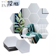 Cermin Hiasan Dinding (Hexagon) 3D 12pcs / Modern Creative 3D Mirror (Hexagon) Wall Decoration