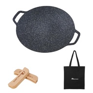 Versatile 34cm Multi-Griddle Pan with Wooden Handle & Storage Bag - Compatible with IH, Gas, and Ope