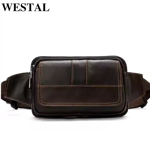 WESTAL Men's Waist Bags Genuine Leather Male Fanny Pack Phone Belt Bag Men Hip Bags Pouch Money Belt