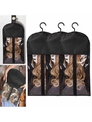 3入組黑色假髮架,適用於多個假髮收納的袋子,帶衣架的假髮收納架,適用於多個假髮、髮片和配件