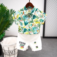 Baby Boy Short-Sleeved Shirt 2024 Boy Cotton Linen Pattern Shirt Boy Handsome Flower T-Shirt Trendy 