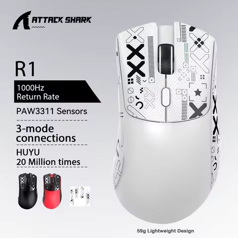 Attack Shark R1 X11 Wireless Gaming Mouse, 18K DPI PAW3311, Tri-Mode Bluetooth/2.4GHz/Wired, Lightwe