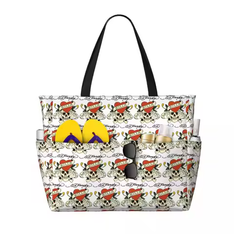 Ed Hardy Love Kills Slowly Beach Tote Bag Sport Gym Yoga Duffle Large Tote Bag Women Travel Bag Fitn