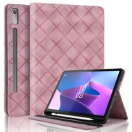 全城熱賣 - 適用於聯想小新Pad Pro 12.7 2023 /P12 筆槽菱形方格壓花平板皮套（粉色）