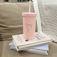 Mocorie - Moirnua Pink Coquette Tumbler Coquette Ribbon Daily Tumbler Cute Pink Ribbon Tumbler/ Coff