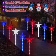Upgraded 6PCS Red White and Blue Star Lights for Outdoor 4th of July Decorations, Waterproof Solar 4