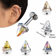 INNICE Labret Stud Earring, Crystal Cone Flat Back Flat Back Stud,  Shiny  Screw Top Stainless Steel