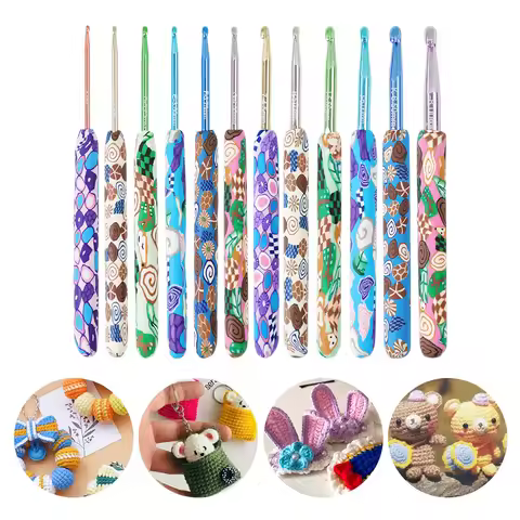 Soft Pottery Animals Crochet Hook Set Wool Yarn Crochet Knit Tools Set Ergonomic Knitting Needles DI