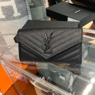 Ysl wallet so black 全黑色粒面牛皮銀包