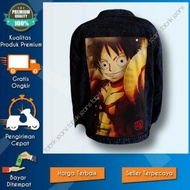 Jeans Jeans Picture Back Sandwash Blue Luffy - Jacket Jeans Printing Luffy Dark Blue