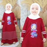 Gamis Anak Cantik & Soleha 2-12 Tahun Gambar Karakter Sablon Bahan Voxy Melar Balita Batita Murah Ki