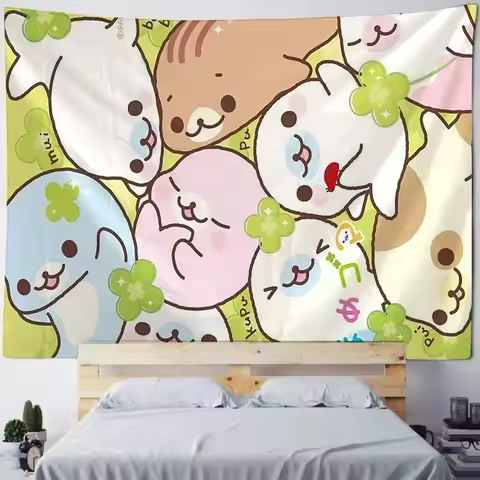 Kawaii Cartoon Cute M-Mamegoma Printed Tapestry Decoration Bedroom Dormitory Background Cloth Holida