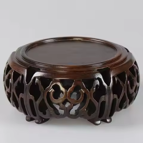 Black sandalwood wood carving, hollowed-out cloud sea, Buddha statue base, jade, rare stone ornament