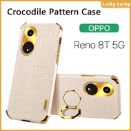 Leather OPPO Reno 8T 5G 8Z 8 10 Pro 5G Case Soft Shockproof Crocodile Pattern Finger Ring Stand Hold
