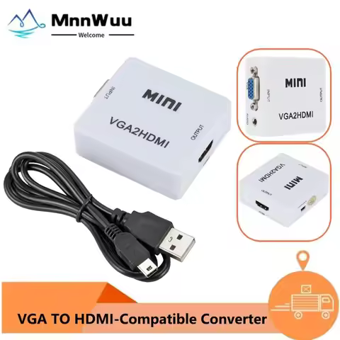 MnnWuu 1080P VGA 2 HDMI Audio Adapter Connector VGA2HDMI Mini VGA to HDMI Converter with Audio for P