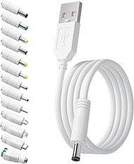 Universal USB to DC 5V Cable on Power Cord 1.5m, 5.5 x 2.1mm Power Socket Charging Cable, Multi-Plug