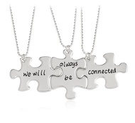 Fashion 3 Pcs Best Friends Forever Gift Alloy We will always be connected Letter Puzzle Dog Tag Neck