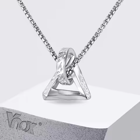 Vnox Geometric Triangle Circle Pendant Necklaces for Men Boys, Minimalist Box Chain Necklace, Fashio