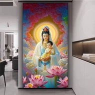 Beautiful Lotus Guanyin Buddha Statue Good Luck Always Frameless Canvas Painting Home Decor
