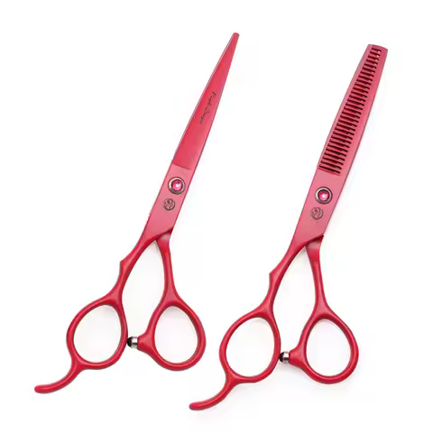 Hairdressing Scissors Left Hand 5.5" 6" Stainless 1Pcs Hair Scissors Red Hair Cutting Scissors Barbe
