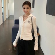 NOVA-Women's T-Shirt V-Neck Polka Dot Butterfly Knot Simple Sweet Summer Fashion