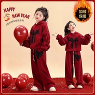 12.19 Girls' Benming Year Suit 12-Year-Old Children's Fleece-Fleece Red New Year's Clothes Hooded Sw