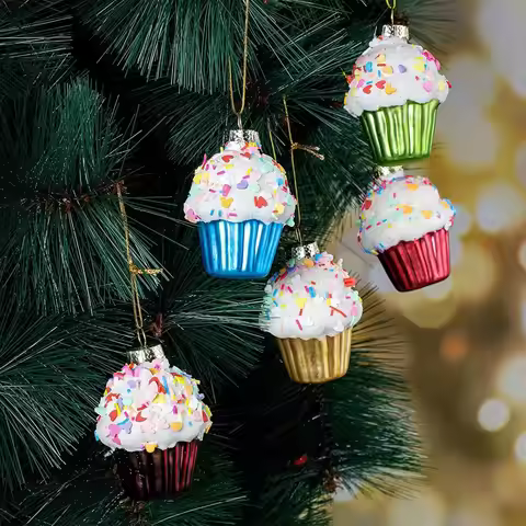 New Christmas Tree Ornaments Hanging Baubles Fruit Pineapple Pendant Glass Cupcake Decoration Christ