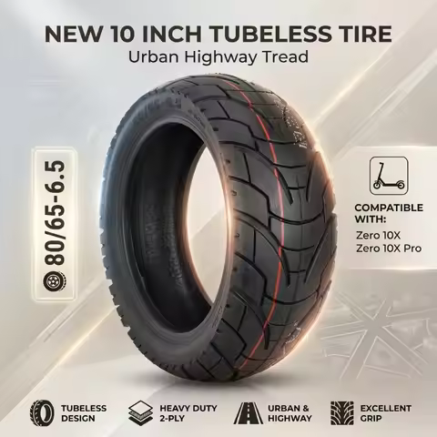 New 10 Inch 80/65-6.5 Tubeless Tire Urban Highway Tread 2-Ply Heavy Duty for Zero 10X Zero 10X Pro E