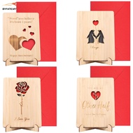 4Pcs Hollow Carving Wedding Anniversary Wood Card With Stand Wood Anniversary Greeting Card for Wife