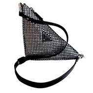 100%正版意大利名牌PRADA全水晶閃石裝飾三角尼龍質料手袋斜跨包