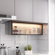 Wall-Mounted Seasoning Rack Kitchen Wall Cabinet Under The Top Flip Glass Door Oil Salt Storage Box Perforation-Free