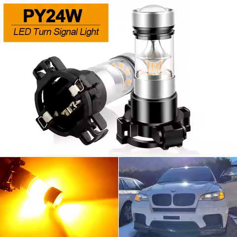 2pcs Amber Yellow Error Free CAN-bus PY24W 5200s LED Bulbs For BMW 3 4 5 Series X3 E70 X5 X6 Z4 Fron