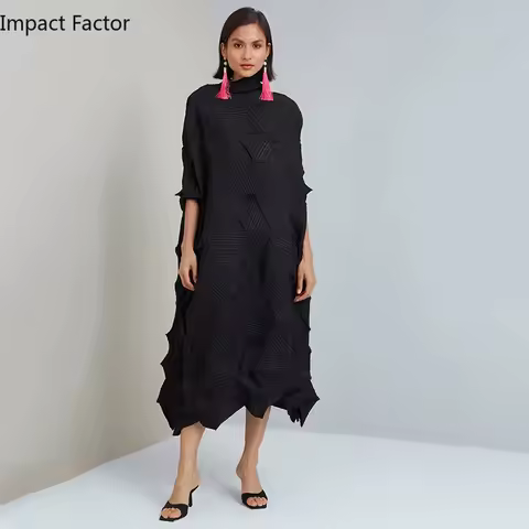 2024 Miyake Wrinkle Original Design Handmade Diamond Wrinkle Fashion Elegant Loose Mid Length Party 