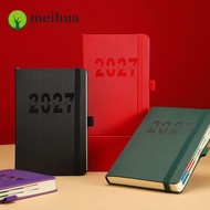 MEIHUA 2027 Schedule Book, Elastic Band Flat Spread Daily Planner Notebook, PU Leather Daily Schedul