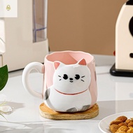 WAY Ceramic Mug, 3D Embossed Hand Painted Coffee Cup, Creative 500ml Cartoon Cat Pattern Milk Mug Ki